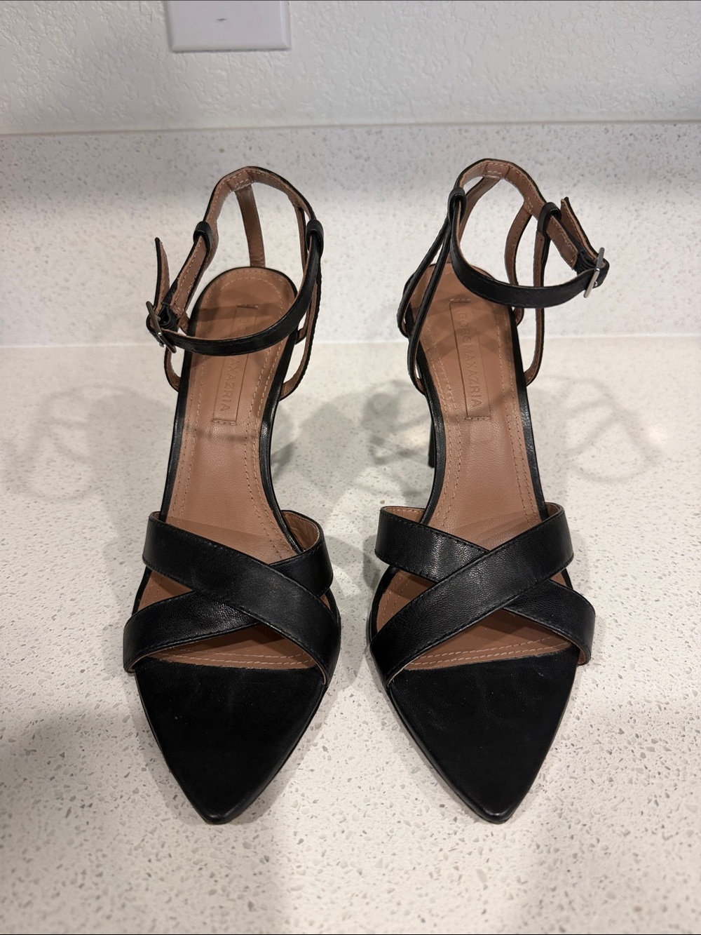 BCBGMaxAzria Black Strappy Pointed-Toe Stiletto Heels